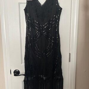 Chic Black Beaded Midi Dress